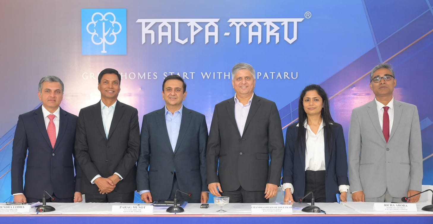 Kalpataru (L-R): Mr. Nitin Idnani (Managing Director, Real Estate Advisory, JM Financial Limited); Mr. Narendra Lodha (Executive Director, Kalpataru Limited); Mr. Parag Munot (Managing Director, Kalpataru Limited); Mr. Chandrashekhar Joglekar (Chief Financial Officer, Kalpataru Limited); Ms. Richa Arora (Senior Vice President, ICICI Securities Limited); Mr. Manish Agarwal (Managing Director, Nomura Financial Advisory And Securities (India) Private Limited) at the press conference to announce Kalpataru Limited’s forthcoming Initial Public Offering